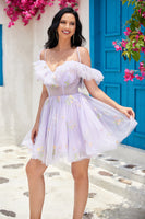 Load image into Gallery viewer, Lavender Corset A-Line Embroidered Tulle Short Homecoming Dress