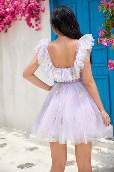 Lavender Corset A-Line Embroidered Tulle Short Homecoming Dress