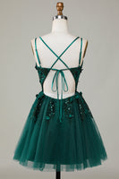 Load image into Gallery viewer, Stylish A Line Spaghetti Straps Dark Green Homecoming Dress with Beading