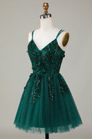 Load image into Gallery viewer, Stylish A Line Spaghetti Straps Dark Green Homecoming Dress with Beading