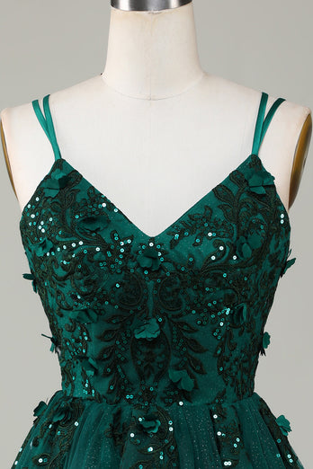 Stylish A Line Spaghetti Straps Dark Green Homecoming Dress with Beading