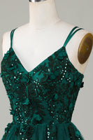 Load image into Gallery viewer, Stylish A Line Spaghetti Straps Dark Green Homecoming Dress with Beading
