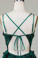 Load image into Gallery viewer, Stylish A Line Spaghetti Straps Dark Green Homecoming Dress with Beading