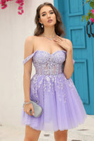 Load image into Gallery viewer, Lilac Corset Straps A-Line Short Homecoming Dress