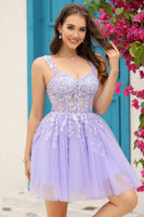 Load image into Gallery viewer, Lilac Corset Straps A-Line Short Homecoming Dress