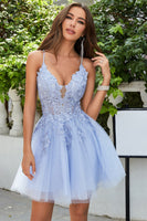 Load image into Gallery viewer, A Line Spaghetti Straps Blush Short Homecoming Dress with Criss Cross Back