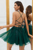 Load image into Gallery viewer, A Line Spaghetti Straps Blush Short Homecoming Dress with Criss Cross Back