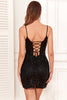 Load image into Gallery viewer, Bodycon Spaghetti Straps Black Sequins Short Homecoming Dress with Criss Cross Back