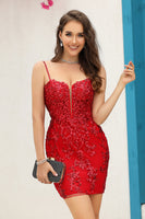 Load image into Gallery viewer, Bodycon Spaghetti Straps Black Sequins Short Homecoming Dress with Criss Cross Back