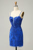 Load image into Gallery viewer, Bodycon Spaghetti Straps Black Sequins Short Homecoming Dress with Criss Cross Back