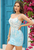 Load image into Gallery viewer, Light Blue Open Back Corset Tight Short Homecoming Dress