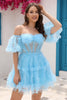 Load image into Gallery viewer, Stylish A Line Off the Shoulder Fuchsia Tulle Corset Homecoming Dress
