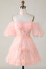 Load image into Gallery viewer, Stylish A Line Off the Shoulder Fuchsia Tulle Corset Homecoming Dress