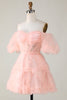 Load image into Gallery viewer, Stylish A Line Off the Shoulder Fuchsia Tulle Corset Homecoming Dress