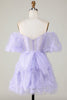 Load image into Gallery viewer, Stylish A Line Off the Shoulder Fuchsia Tulle Corset Homecoming Dress