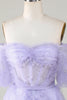 Load image into Gallery viewer, Stylish A Line Off the Shoulder Fuchsia Tulle Corset Homecoming Dress