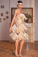 Load image into Gallery viewer, Spaghetti Straps Sparkly Champagne Sequins 1920s Dress with Fringes