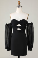 Load image into Gallery viewer, Off The Shoulder Keyhole Black Homecoming Dress with Beading