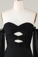 Load image into Gallery viewer, Off The Shoulder Keyhole Black Homecoming Dress with Beading