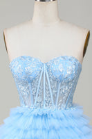 Load image into Gallery viewer, Cute A-Line Sweetheart Blue Corset Short Homecoming Dress with Ruffles