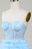 Load image into Gallery viewer, Cute A-Line Sweetheart Blue Corset Short Homecoming Dress with Ruffles