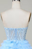 Load image into Gallery viewer, Cute A-Line Sweetheart Blue Corset Short Homecoming Dress with Ruffles