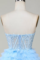 Load image into Gallery viewer, Cute A-Line Sweetheart Blue Corset Short Homecoming Dress with Ruffles