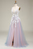 Load image into Gallery viewer, Gorgeous A Line Deep V Neck Grey Pink Long Prom Dress with Appliques