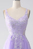 Load image into Gallery viewer, Lilac A-Line Spaghetti Straps Tulle Long Prom Dress with Appliques