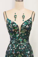 Load image into Gallery viewer, Glitter Dark Green Mermaid Appliqued Long Prom Dress With Slit