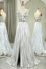 Load image into Gallery viewer, Glitter Silver Backless Long Mirror Prom Dress
