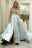 Load image into Gallery viewer, Sparkly Silver A Line Backless Long Mirror Prom Dress