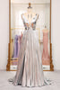 Load image into Gallery viewer, Sparkly Silver A Line Long Mirror Prom Dress With Slit