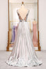 Load image into Gallery viewer, Sparkly Silver A Line Long Mirror Prom Dress With Slit