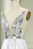 Load image into Gallery viewer, Glitter Silver Backless Long Mirror Prom Dress