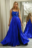 Load image into Gallery viewer, Glitter Royal Blue A Line Spaghetti Straps Long Mirror Prom Dress With Slit
