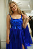 Load image into Gallery viewer, Glitter Royal Blue A Line Spaghetti Straps Long Mirror Prom Dress With Slit