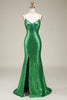 Load image into Gallery viewer, Sparkly Mermaid Spaghetti Straps Green Sequins Long Prom Dress with Split Front