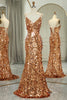 Load image into Gallery viewer, Glitter Rose Golden Beaded Sequins Mermaid Long Prom Dress With Slit