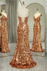 Load image into Gallery viewer, Glitter Rose Golden Beaded Sequins Mermaid Long Prom Dress With Slit