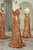 Load image into Gallery viewer, Glitter Rose Golden Beaded Sequins Mermaid Long Prom Dress With Slit