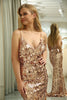 Load image into Gallery viewer, Sparkly Rose Golden Sequins Mermaid Long Prom Dress With Slit