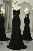 Load image into Gallery viewer, Black Mermaid Spaghetti Straps Long Corset Prom Dress