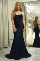 Load image into Gallery viewer, Black Mermaid Spaghetti Straps Long Prom Dress With Embroidery