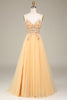 Load image into Gallery viewer, Charming A Line Spaghetti Straps Golden Long Prom Dress with Beading