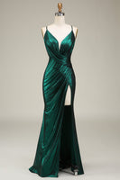 Load image into Gallery viewer, Hot Mermaid Spaghetti Straps Dark Green Long Prom Dress with Open Back