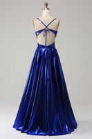 Load image into Gallery viewer, Royal Blue A-Line Spaghetti Straps Prom Dress with Slit