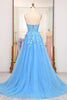 Load image into Gallery viewer, Bright Blue A Line Spaghetti Straps Tulle Long Prom Dress With Appliques