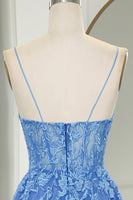 Load image into Gallery viewer, Blue A Line Tulle Long Prom Dress With Appliques