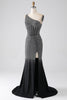Load image into Gallery viewer, Sparkly Black Mermaid One Shoulder Corset Prom Dress